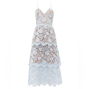 Self-Portrait — Flower Lace
Midi Tiered Dress in Light Blue